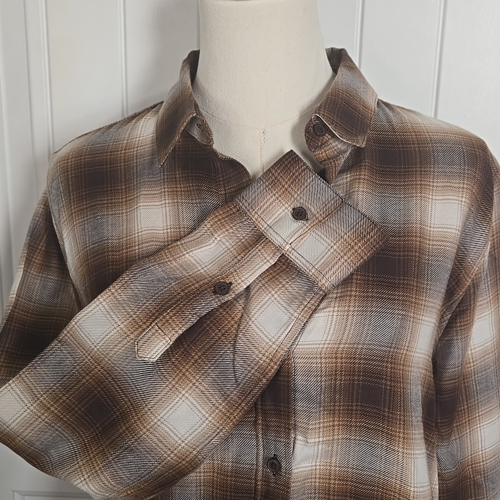 Banana Republic Factory Flannel Boyfriend Shirt Brown Plaid Western Style Small - Picture 4 of 7